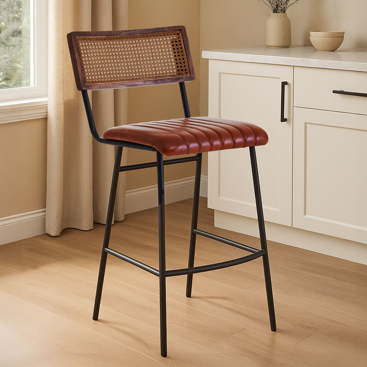 Tan Leather Bar Chair | Buffalo