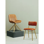 Tan Leather Dining Chair with Gold Finish Frame | Buffalo