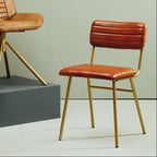 Tan Leather Dining Chair with Gold Finish Frame | Buffalo