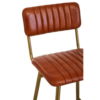 Tan Leather Bar Chair with Gold Finish Frame | Buffalo