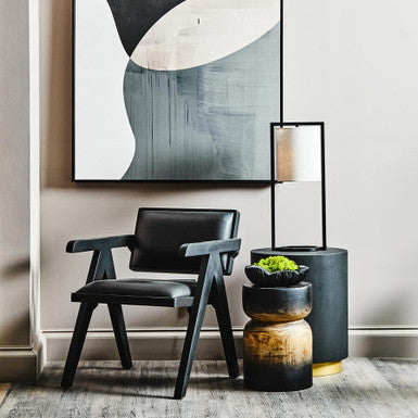 Black Leather Chair with Wood Frame | Buffalo