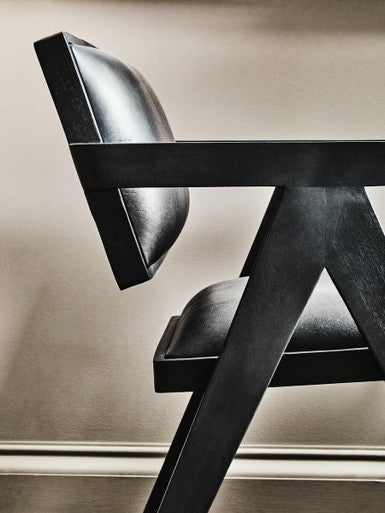 Black Leather Chair with Wood Frame | Buffalo