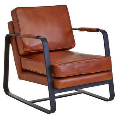 Brown Leather Armchair with Black Iron Frame | Buffalo