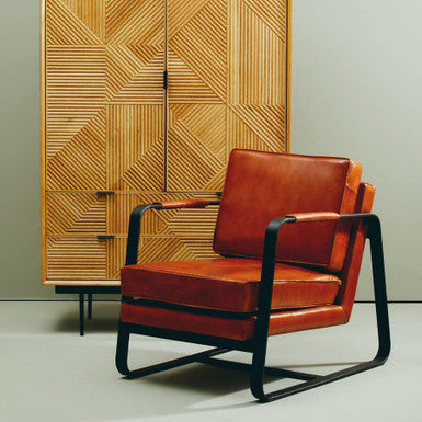 Brown Leather Armchair with Black Iron Frame | Buffalo