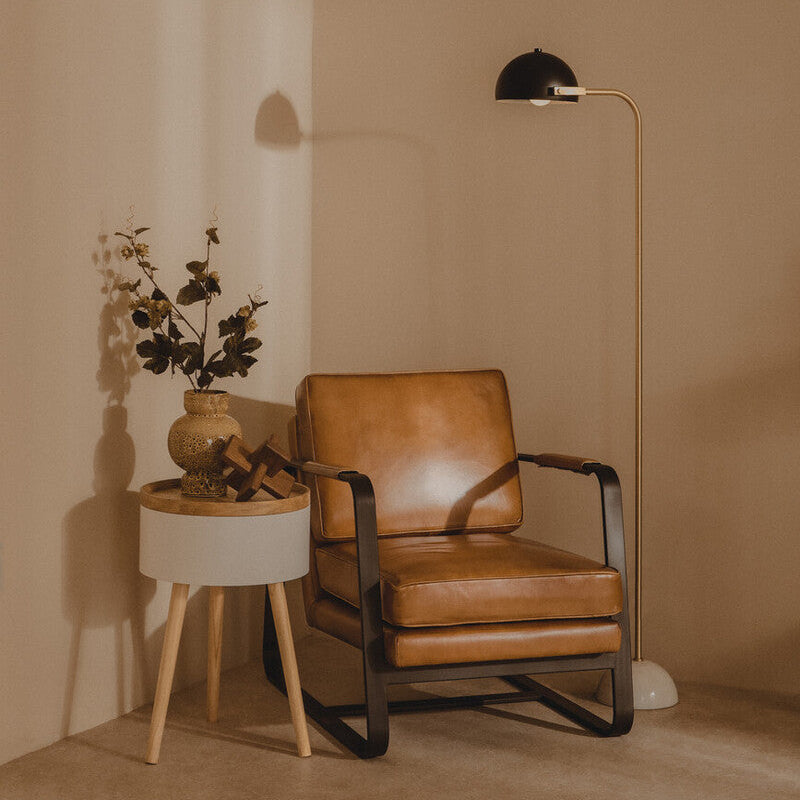 Brown Leather Armchair with Black Iron Frame | Buffalo