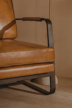 Brown Leather Armchair with Black Iron Frame | Buffalo