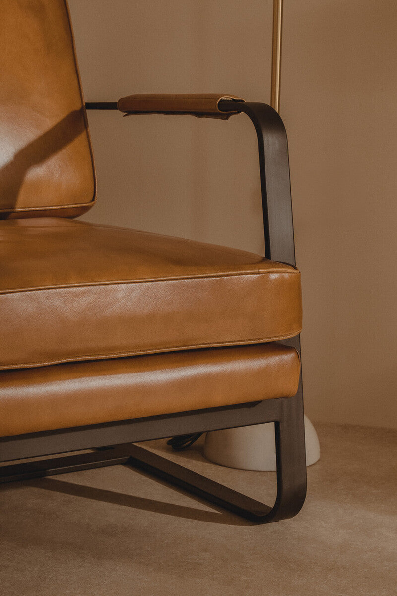 Brown Leather Armchair with Black Iron Frame | Buffalo