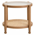 Grey Wash Elm Wood Side Table with Glass Top and Cane Shelf | Cebu