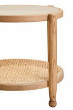 Grey Wash Elm Wood Side Table with Glass Top and Cane Shelf | Cebu