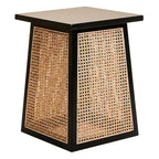 Black Elm Wood Side Table with Woven Natural Cane Panels | Cebu