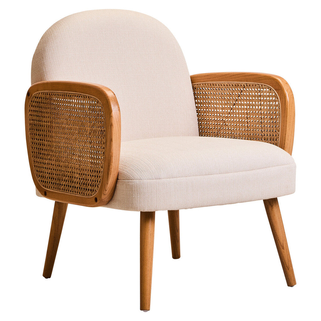 Ivory Fabric and Cane Chair with Elm Wood Legs | Cebu