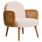 Ivory Fabric and Cane Chair with Elm Wood Legs | Cebu