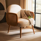 Ivory Fabric and Cane Chair with Elm Wood Legs | Cebu