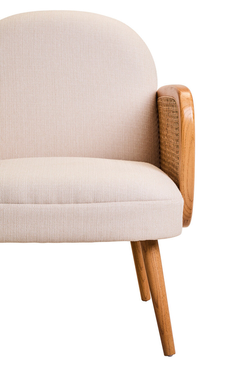 Ivory Fabric and Cane Chair with Elm Wood Legs | Cebu