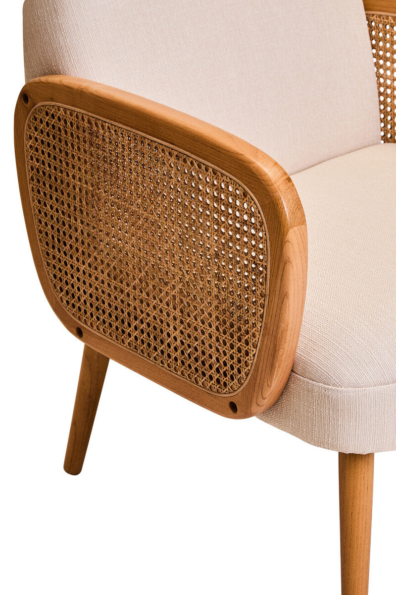 Ivory Fabric and Cane Chair with Elm Wood Legs | Cebu