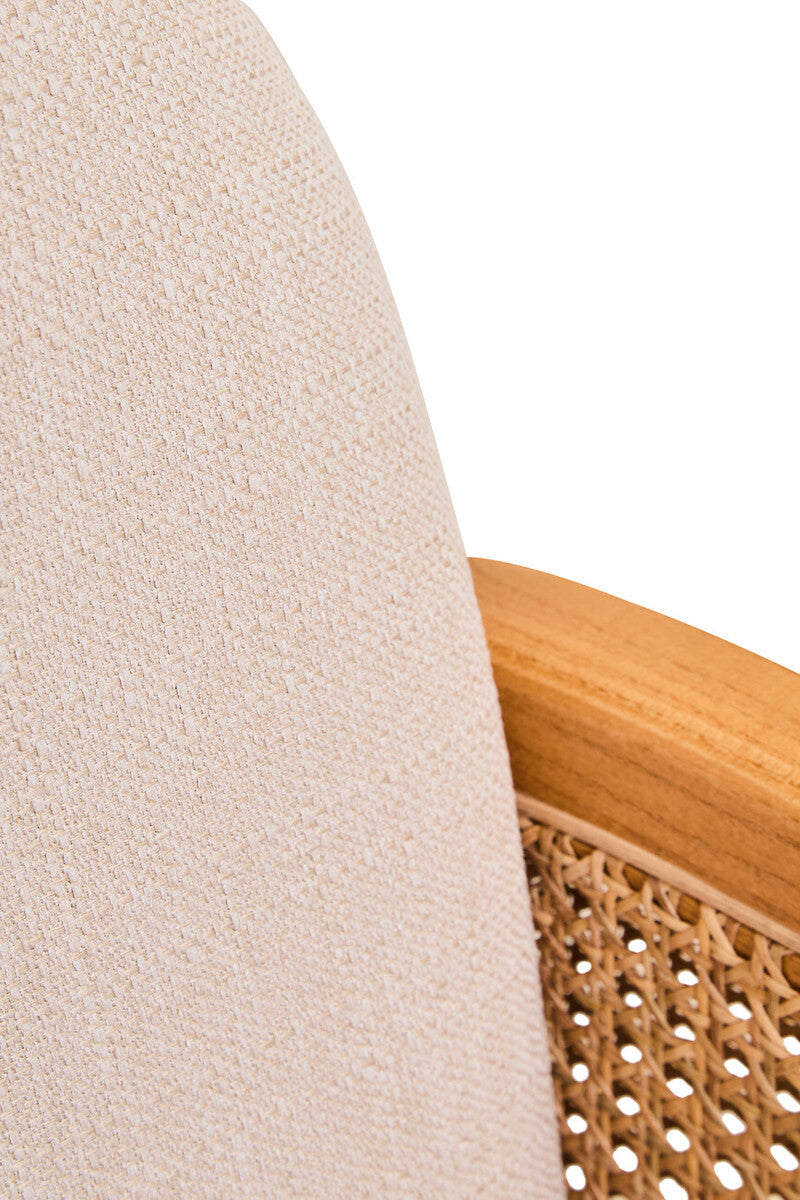 Ivory Fabric and Cane Chair with Elm Wood Legs | Cebu