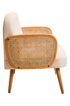 2 Seater Ivory Fabric and Cane Sofa with Elm Wood Legs | Cebu