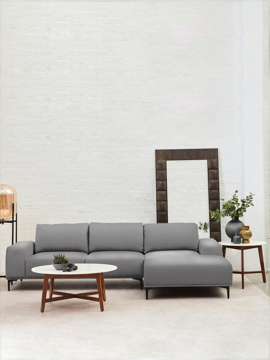3 Seater Grey Fabric Right Chaise Sofa, Toulon