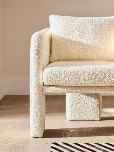 Ivory Boucle Curved Armchair | Ozzero