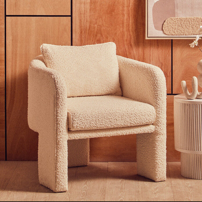 Ivory Boucle Curved Armchair | Ozzero