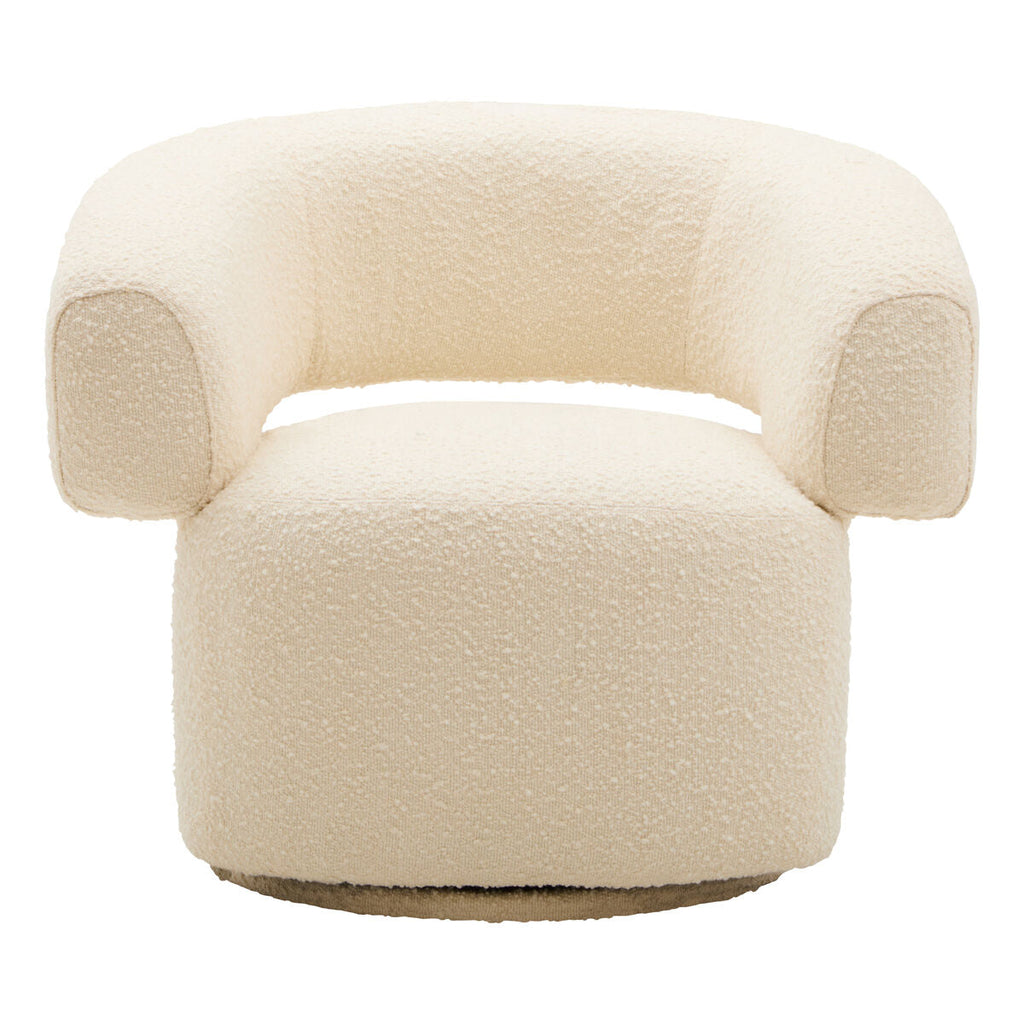 Ivory Boucle Curved Swivel Armchair | Oliveto