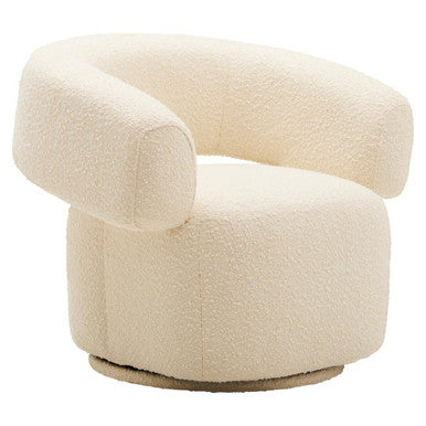 Ivory Boucle Curved Swivel Armchair | Oliveto