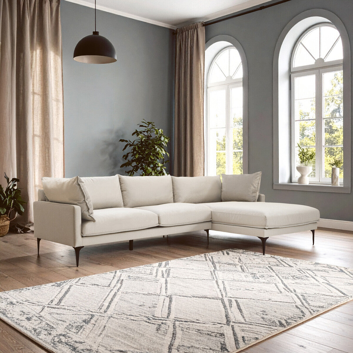 3 Seater Cream  Right Chaise Sofa, Comfee
