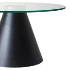 Clear Glass Round Top Coffee Table with Black Conical Metal Base | Azalea
