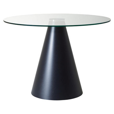 Black Metal Conical Base Round Dining Table with Clear Glass Top | Azalea