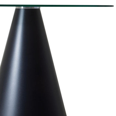 Black Metal Conical Base Round Dining Table with Clear Glass Top | Azalea