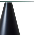 Black Metal Conical Base Round Dining Table with Clear Glass Top | Azalea