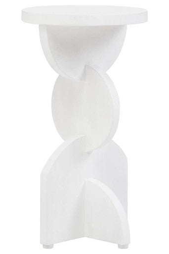 White Finish Mango Wood Abstract Side Table with Sculpted Geometric Base | Walsa