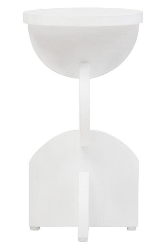 White Finish Mango Wood Abstract Side Table with Sculpted Geometric Base | Walsa