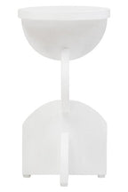 White Finish Mango Wood Abstract Side Table with Sculpted Geometric Base | Walsa