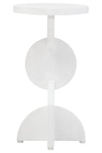 White Finish Mango Wood Abstract Side Table with Sculpted Geometric Base | Walsa