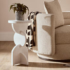 White Finish Mango Wood Abstract Side Table with Sculpted Geometric Base | Walsa