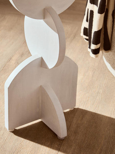 White Finish Mango Wood Abstract Side Table with Sculpted Geometric Base | Walsa