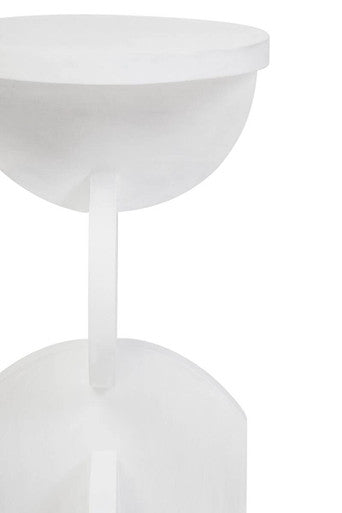 White Finish Mango Wood Abstract Side Table with Sculpted Geometric Base | Walsa