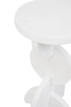 White Finish Mango Wood Abstract Side Table with Sculpted Geometric Base | Walsa