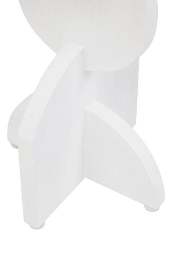 White Finish Mango Wood Abstract Side Table with Sculpted Geometric Base | Walsa