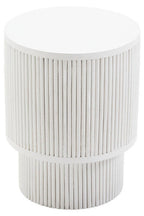 Whitewashed Mango Wood Ridge Detail Side Table with Column Base | Walsa