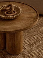 Natural Mango Wood Coffee Table with Column Base and Rounded Top | Walsa