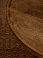 Natural Mango Wood Coffee Table with Column Base and Rounded Top | Walsa