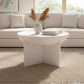 Whitewash Mango Wood Round Coffee Table with Cut-Out Pedestal Base, Walsa