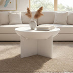Whitewash Mango Wood Round Coffee Table with Cut-Out Pedestal Base, Walsa