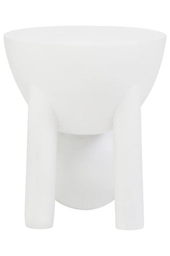 White Finish Mango Wood Round Side Table with Sphere and Semi-Cupped Legs, Walsa