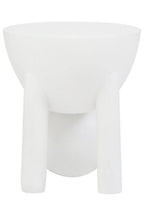 White Finish Mango Wood Round Side Table with Sphere and Semi-Cupped Legs, Walsa