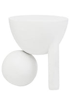 White Finish Mango Wood Round Side Table with Sphere and Semi-Cupped Legs, Walsa