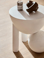 White Finish Mango Wood Round Side Table with Sphere and Semi-Cupped Legs, Walsa