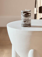 White Finish Mango Wood Round Side Table with Sphere and Semi-Cupped Legs, Walsa